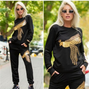 Women's Jane's Black Gold Embellished Bird sweatshirt L-XL